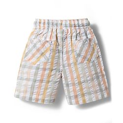 Babyhug 100% Cotton Woven Half Sleeves Mandarin Collar Bear Printed Shirt & Shorts Set With Checks - Peach