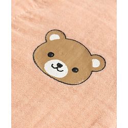 Babyhug 100% Cotton Woven Half Sleeves Mandarin Collar Bear Printed Shirt & Shorts Set With Checks - Peach