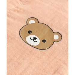 Babyhug 100% Cotton Woven Half Sleeves Mandarin Collar Bear Printed Shirt & Shorts Set With Checks - Peach