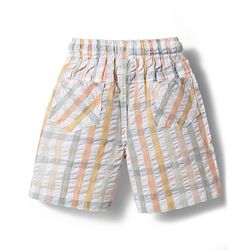 Babyhug 100% Cotton Woven Half Sleeves Mandarin Collar Bear Printed Shirt & Shorts Set With Checks - Peach