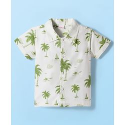 Babyhug Poplin Woven Half Sleeves Beach Theme Printed Shirt & Shorts Set with Inner Tee - Green & White