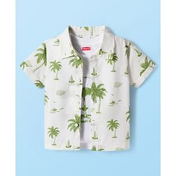 Babyhug Poplin Woven Half Sleeves Beach Theme Printed Shirt & Shorts Set with Inner Tee - Green & White