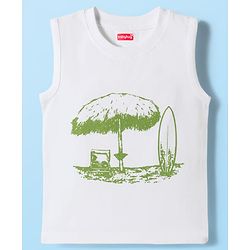 Babyhug Poplin Woven Half Sleeves Beach Theme Printed Shirt & Shorts Set with Inner Tee - Green & White