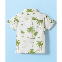 Babyhug Poplin Woven Half Sleeves Beach Theme Printed Shirt & Shorts Set with Inner Tee - Green & White