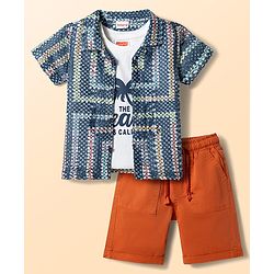 Babyhug Woven Half Sleeves Printed Shirt & Shorts With Inner Tee - Multicolor