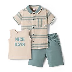 Babyhug Woven Half Sleeves Striped Shirt & Shorts Set with Inner Tee - Multicolor