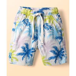 Babyhug Twill 100% Cotton Woven Half Sleeves Shirt & Shorts Co-Ord Set With Tropical Print - White