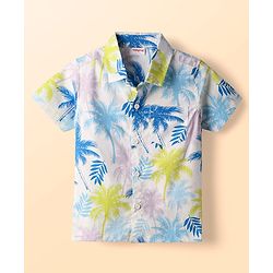 Babyhug Twill 100% Cotton Woven Half Sleeves Shirt & Shorts Co-Ord Set With Tropical Print - White