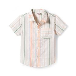 Babyhug Cotton Woven Half Sleeves Striped Shirt & Shorts Set - Green