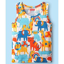 Babyhug 100% Cotton Single Jersey Knit Sleeveless Sando & Short Set With Animal Print - Yellow