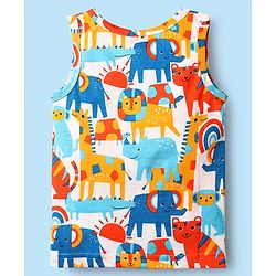 Babyhug 100% Cotton Single Jersey Knit Sleeveless Sando & Short Set With Animal Print - Yellow