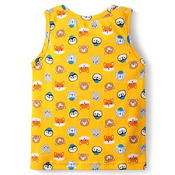Babyhug 100% Cotton Knit Sleeveless Sando & Shorts Set with Animal Print- Yellow & Blue