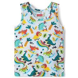 Babyhug 100% Cotton Sleeveless Vest With Dino Print & Shorts With Text Print -Multicolour