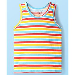 Babyhug 100% Cotton Sleeveless Striped Vests & Shorts With Text Print - Red & Yellow