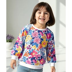 Babyhug Cotton Knit Full Sleeves Sweatshirt with Floral Print - White