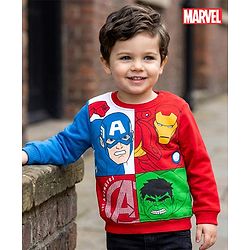 Babyhug Disney Terry Knit Drop Shoulder Full Sleeves Sweatshirt With Avengers Graphics - Red