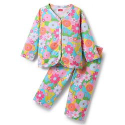 Babyhug Single Jersey Knit Full Sleeves Co-ords Top & Lounge Pant Set with Floral Print - Light Blue