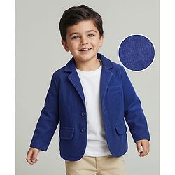 Babyhug Woven Full Sleeves Solid Party Blazer - Navy Blue