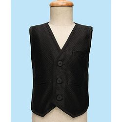 Babyhug Knitted Full Sleeves Textured Party Suit with Waistcoat Shirt Pant & Bow - Black & White