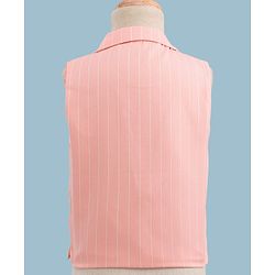 Babyhug Woven Full Sleeves Striped Three Piece Party Suit with Bow - Peach