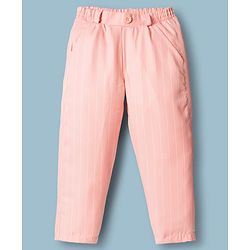 Babyhug Woven Full Sleeves Striped Three Piece Party Suit with Bow - Peach