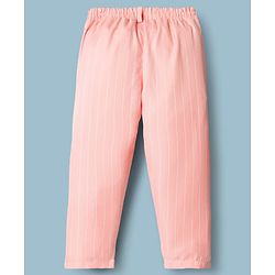 Babyhug Woven Full Sleeves Striped Three Piece Party Suit with Bow - Peach