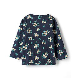 Babyhug Single Jersey Knit Full Sleeves Co-ord Top & Lounge Pant Set with Floral Print - Navy Blue