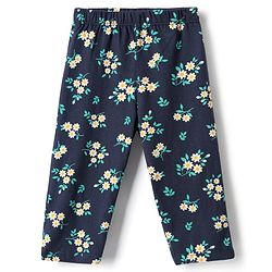 Babyhug Single Jersey Knit Full Sleeves Co-ord Top & Lounge Pant Set with Floral Print - Navy Blue