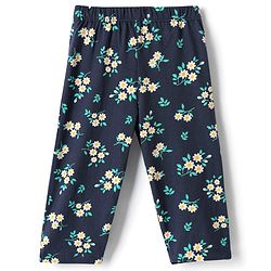 Babyhug Single Jersey Knit Full Sleeves Co-ord Top & Lounge Pant Set with Floral Print - Navy Blue