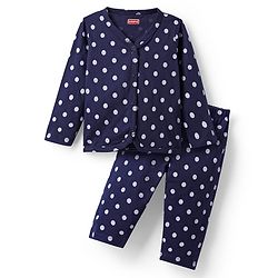 Babyhug Single Jersey Knit Full Sleeves Co-ords  Top & Lounge Pant  Set with Polka Dot Print - Navy Blue