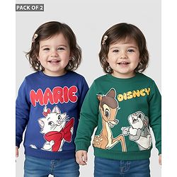 Babyhug Disney Terry Knit Drop Shoulder Full Sleeves Sweatshirts with Bambie & Marie Graphics Pack of 2  - Green & Blue