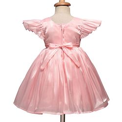 Babyhug Woven Cap Frill Sleeves Fit & Flare Party Dress with Corsage Applique - Pink