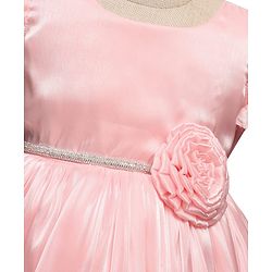 Babyhug Woven Cap Frill Sleeves Fit & Flare Party Dress with Corsage Applique - Pink