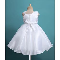 Babyhug Glass Nylon 5 Layers Sleeveless Party Dress With Floral Corsage & Embellished Waist Belt Detailing & Cotton Lining - White