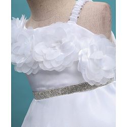Babyhug Glass Nylon 5 Layers Sleeveless Party Dress With Floral Corsage & Embellished Waist Belt Detailing & Cotton Lining - White