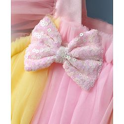 Babyhug Woven Frill Sleeves Mesh Party Dress with Booties Bow Applique & Sequin Detailing - Yellow