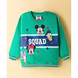 Babyhug Disney Terry Knit Drop Shoulder Full Sleeves Sweatshirts with Mickey and Friends Graphic Pack of 2 - Green & White