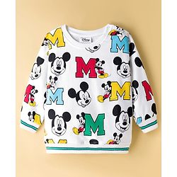 Babyhug Disney Terry Knit Drop Shoulder Full Sleeves Sweatshirts with Mickey and Friends Graphic Pack of 2 - Green & White