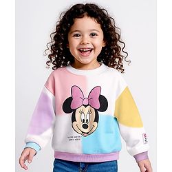 Babyhug Disney Terry Knit Full Drop Shoulder Sleeves Sweatshirt With Minnie Mouse Graphics - Multicolor