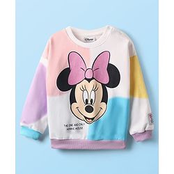Babyhug Disney Terry Knit Full Drop Shoulder Sleeves Sweatshirt With Minnie Mouse Graphics - Multicolor