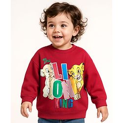 Babyhug Disney Terry Knit Full Drop Shoulder Sleeves Sweatshirt With Lion King Graphics - Maroon