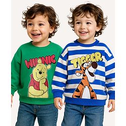 Babyhug Disney Terry Knit Full Drop Shoulder Sleeves Sweatshirts With Winnie & Friends Graphics Pack of 2 - Green & Blue