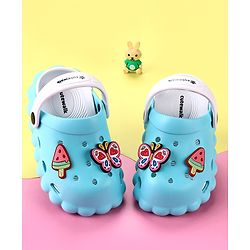 Cute Walk by Babyhug Back Strap Closure Clogs with Butterfly & Ice Cream Applique- Blue