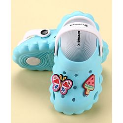 Cute Walk by Babyhug Back Strap Closure Clogs with Butterfly & Ice Cream Applique- Blue