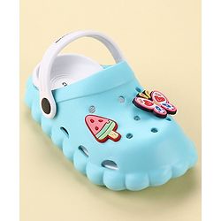 Cute Walk by Babyhug Back Strap Closure Clogs with Butterfly & Ice Cream Applique- Blue