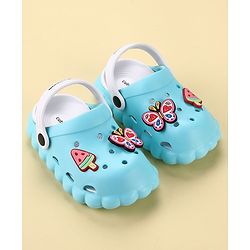 Cute Walk by Babyhug Back Strap Closure Clogs with Butterfly & Ice Cream Applique- Blue