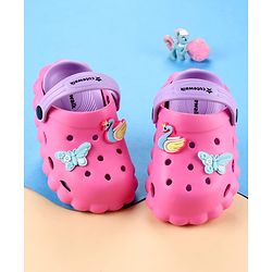 Cute Walk by Babyhug Back Strap Closure Clogs with Butterfly & Peacock Applique - Pink