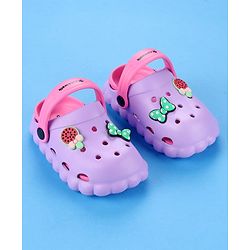 Cute Walk by Babyhug Back Strap Closure Clogs with Bow & Floral Applique - Purple