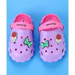 Cute Walk by Babyhug Back Strap Closure Clogs with Bow & Floral Applique - Purple