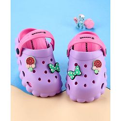 Cute Walk by Babyhug Back Strap Closure Clogs with Bow & Floral Applique - Purple